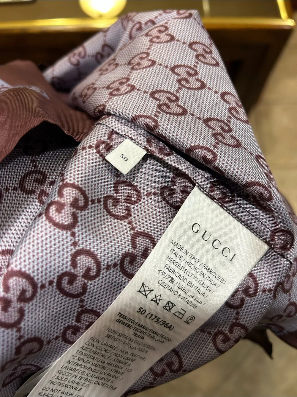 Men's Gucci 100% silk bowling shirt size 50/large US made in Italy
